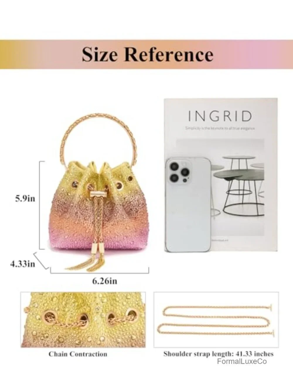 Rhinestone Evening Bag Clutch with Chain - Sparkly Glitter Handbag